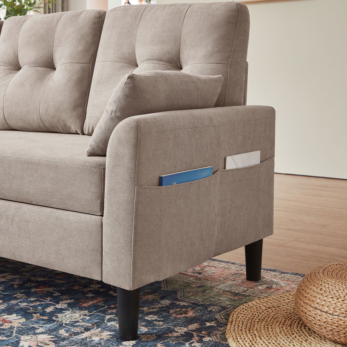 76.18 Upholstered Sleeper Pull Out Sofa Couch with Storage Chaise