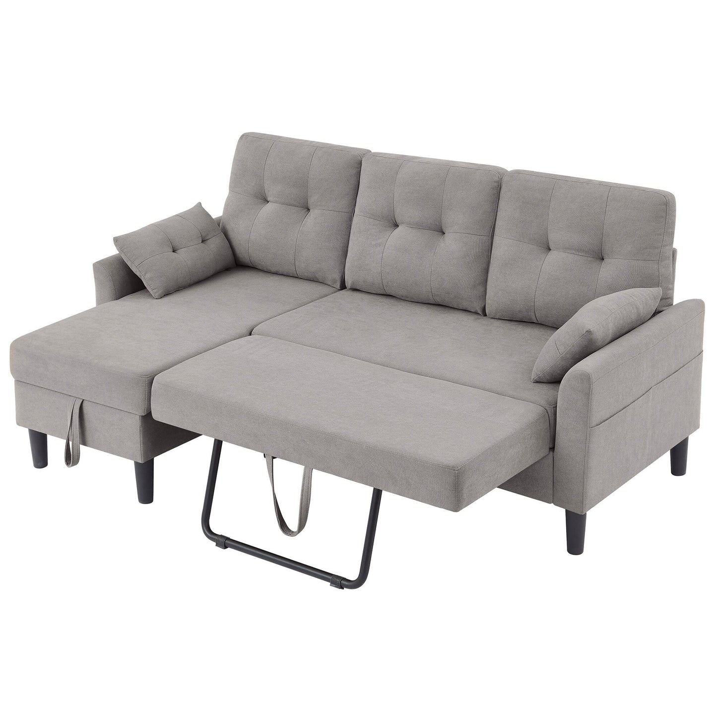 76.18 Upholstered Sleeper Pull Out Sofa Couch with Storage Chaise