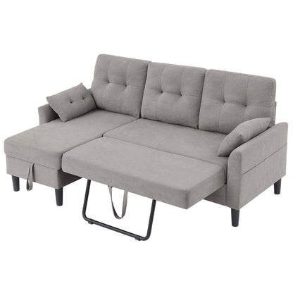 76.18 Upholstered Sleeper Pull Out Sofa Couch with Storage Chaise