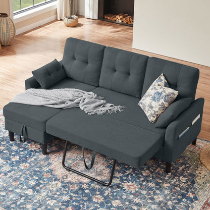 76.18 Upholstered Sleeper Pull Out Sofa Couch with Storage Chaise