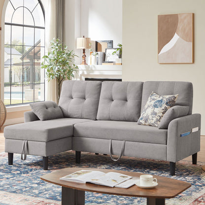 76.18 Upholstered Sleeper Pull Out Sofa Couch with Storage Chaise