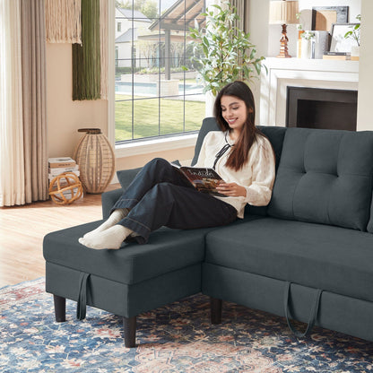 76.18 Upholstered Sleeper Pull Out Sofa Couch with Storage Chaise