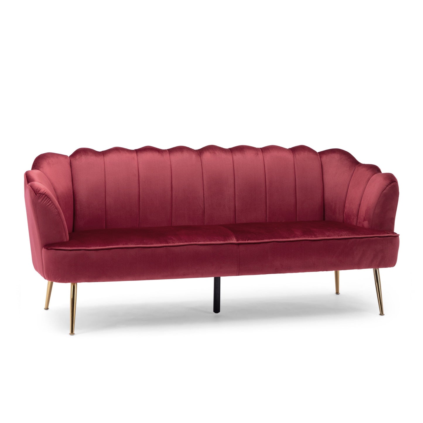 76.25 Velvet Channel Stitching 3-seater Sofa with Metal Legs for Living Room