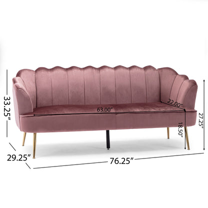 76.25 Velvet Channel Stitching 3-seater Sofa with Metal Legs for Living Room