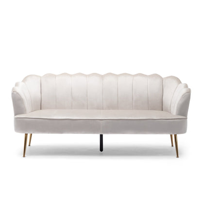 76.25 Velvet Channel Stitching 3-seater Sofa with Metal Legs for Living Room