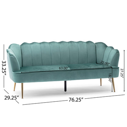 76.25 Velvet Channel Stitching 3-seater Sofa with Metal Legs for Living Room