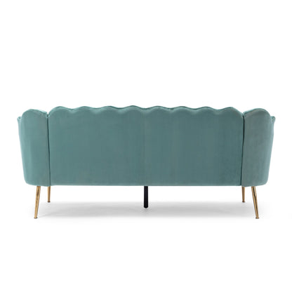 76.25 Velvet Channel Stitching 3-seater Sofa with Metal Legs for Living Room