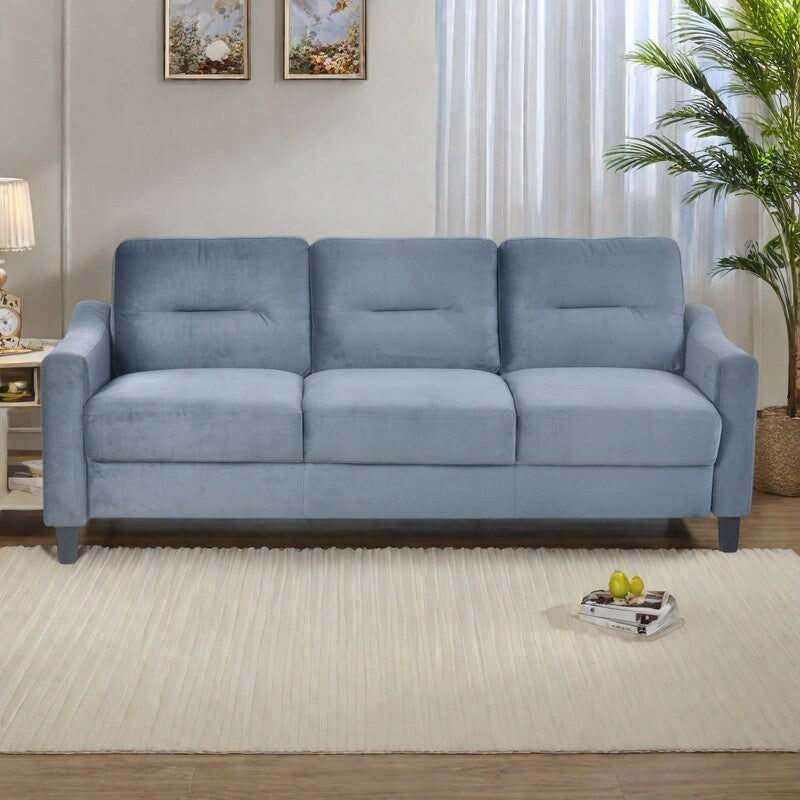 76.7 Velvet 3-Seater Sectional Sofa with Detachable Cushions