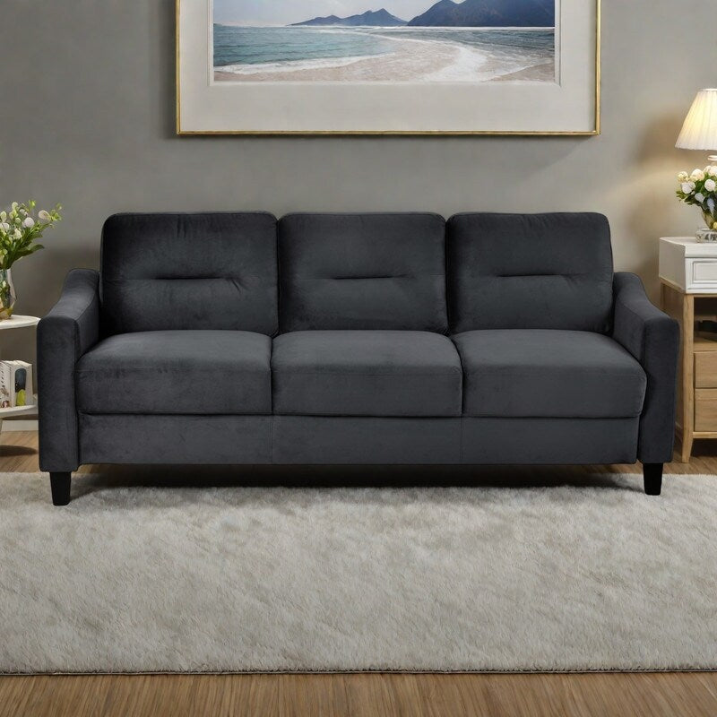 76.7 Velvet 3-Seater Sectional Sofa with Detachable Cushions