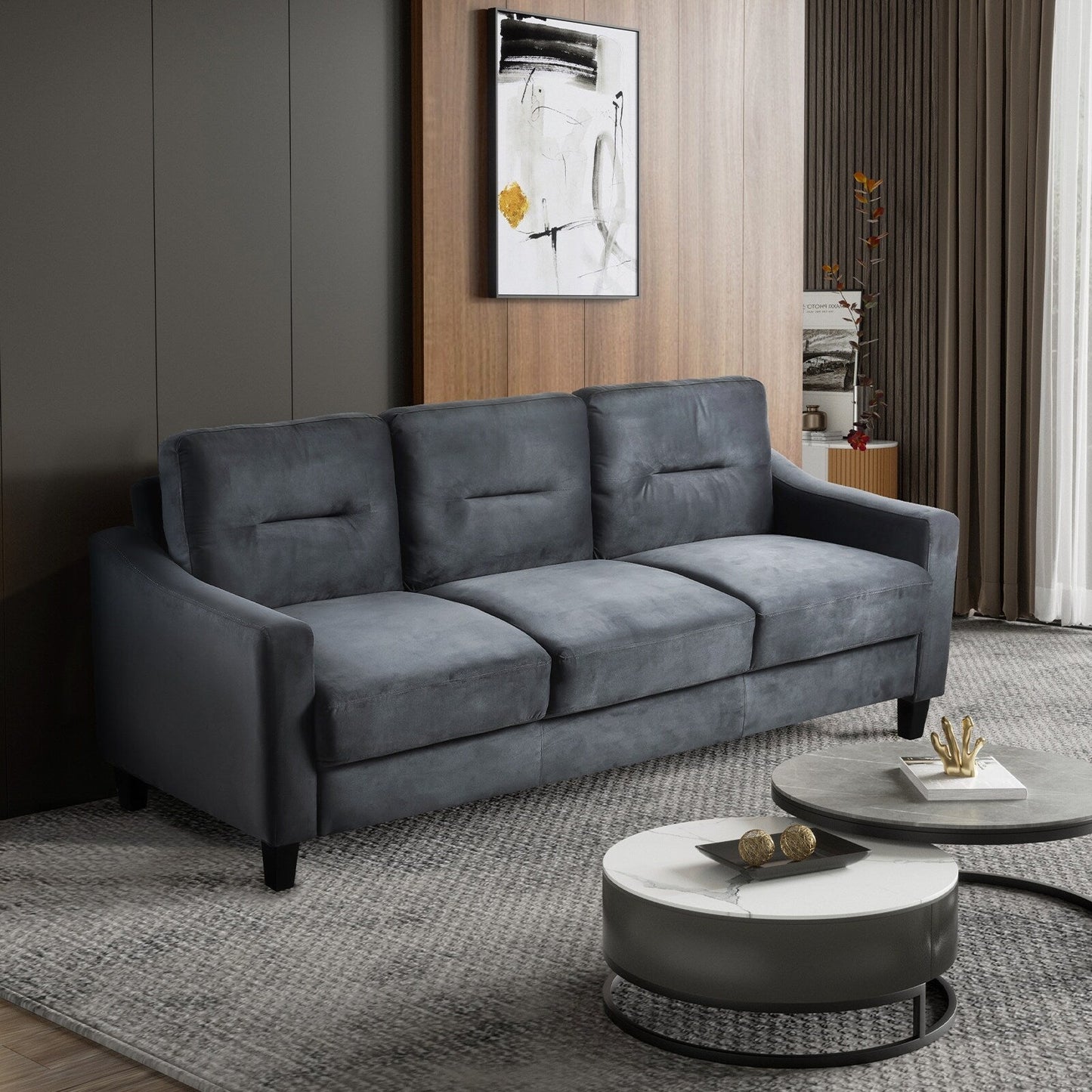 76.7 Velvet 3-seater Sofa with Sturdy Hardwood Frame and Highly Elastic Foam for Living Room