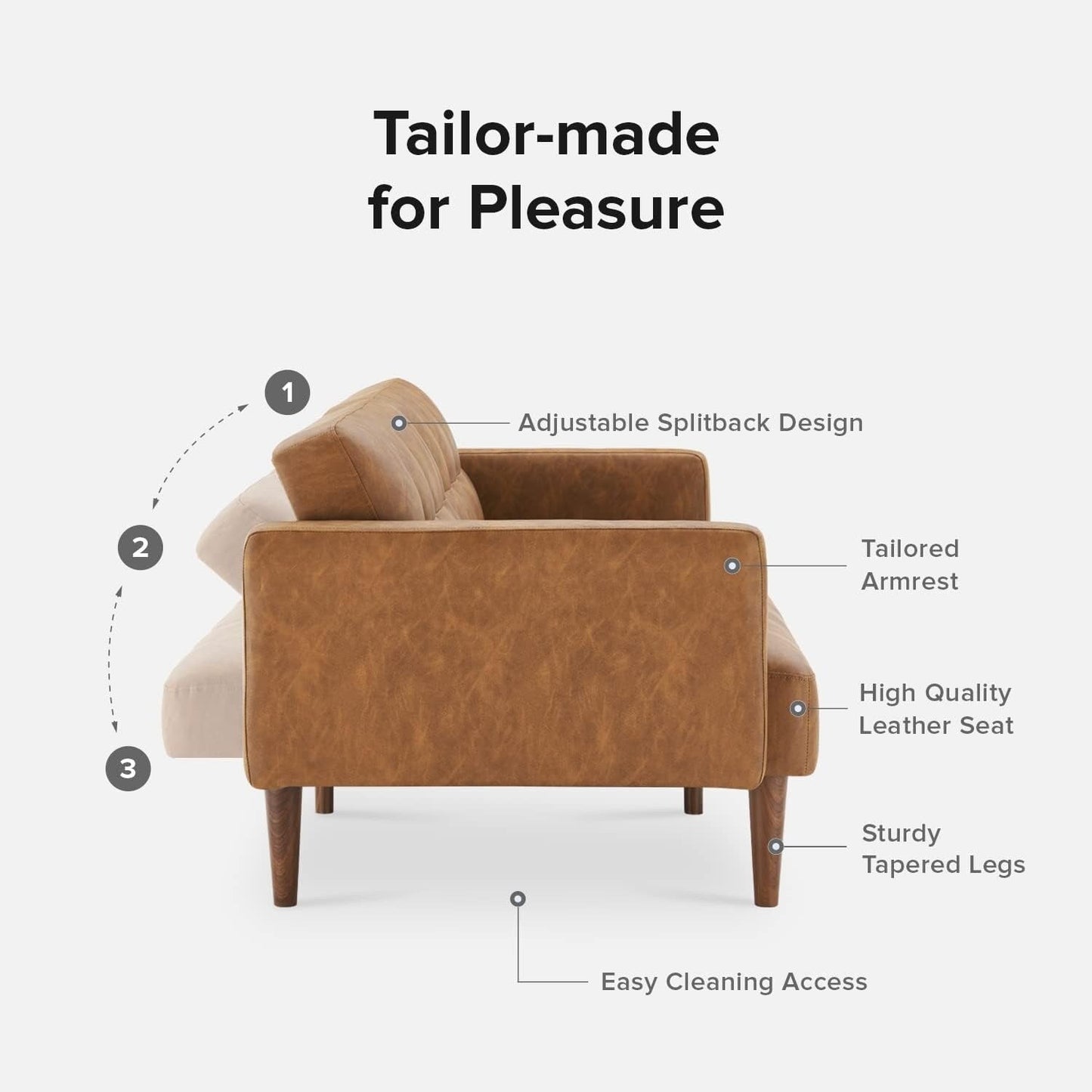 76.8 Mid Century Futon Sofa Bed - Convertible Sleeper Loveseat for Living Room & Bedroom, Faux Leather Pecan Brown