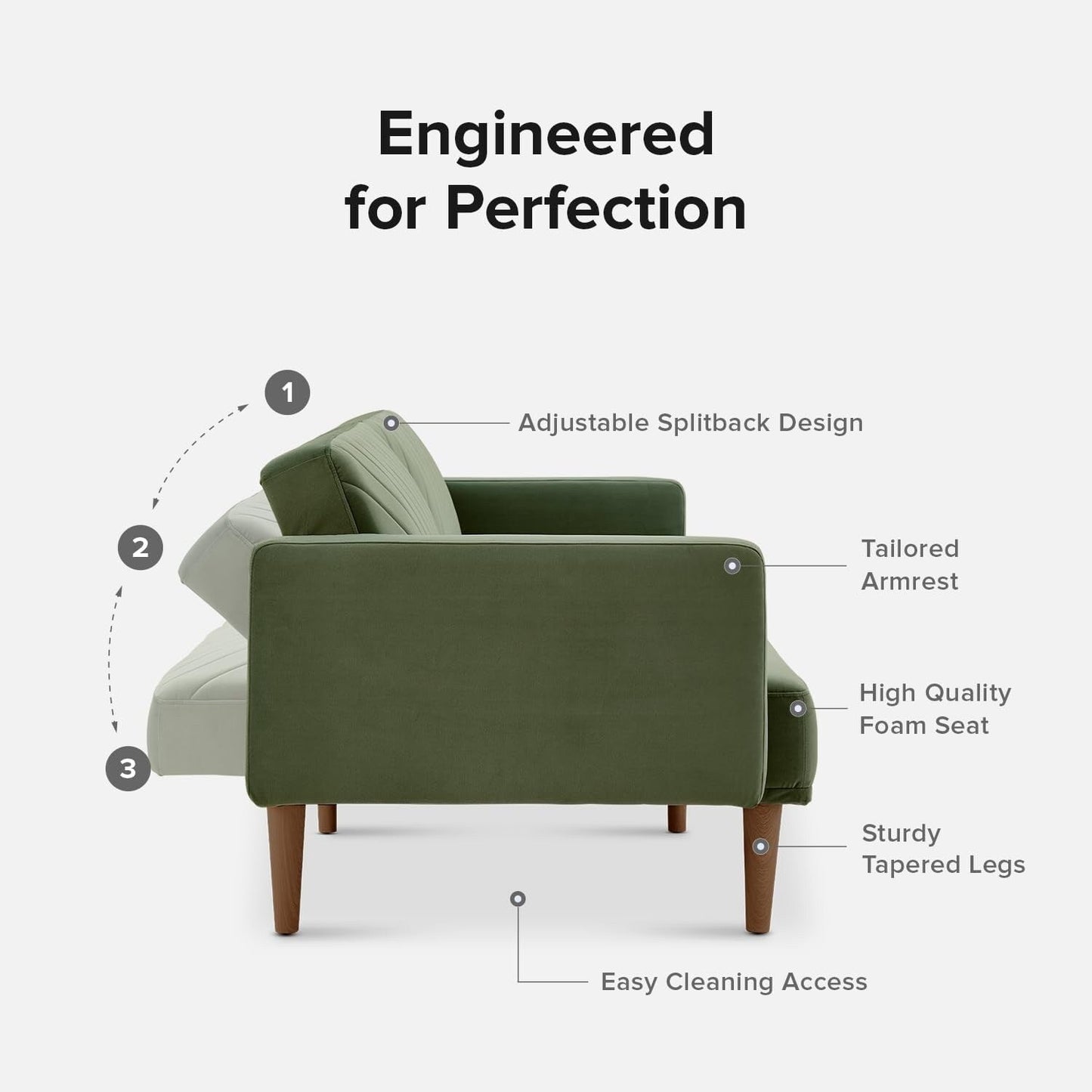 76.8 Mid Century Modern Futon Sofa Bed - Small Sleeper Loveseat Couch with Premium Velvet Cover for Living Room, Olive Green