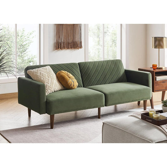 76.8 Mid Century Modern Futon Sofa Bed - Small Sleeper Loveseat Couch with Premium Velvet Cover for Living Room, Olive Green