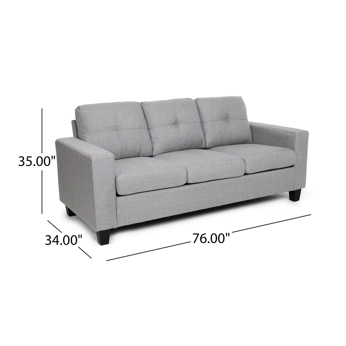 76 Square Arms Button Tufted 3-seater Sofa with Wood Legs for Living Room
