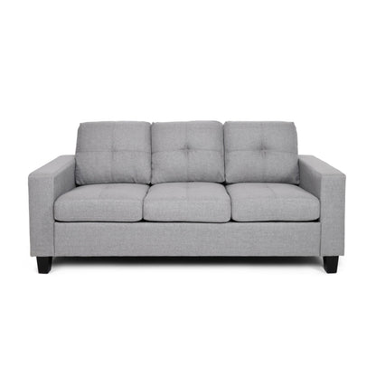 76 Square Arms Button Tufted 3-seater Sofa with Wood Legs for Living Room