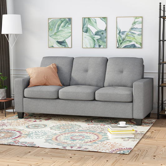 76 Square Arms Button Tufted 3-seater Sofa with Wood Legs for Living Room