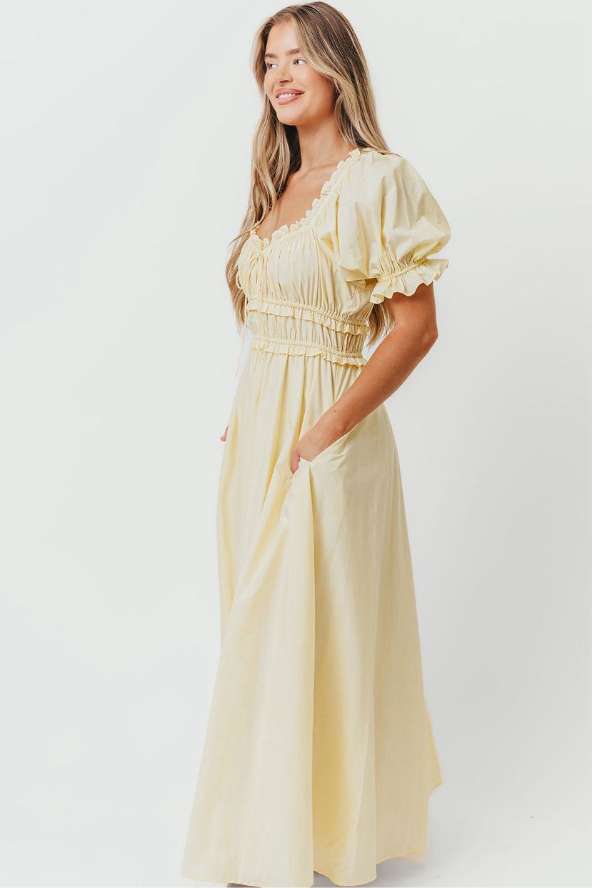 Sydnee Cotton Maxi Dress in Butter Yellow - Bump Friendly