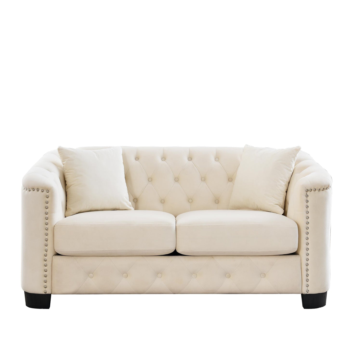 77'' Modern Velvet 3-Seater Sofa with Tufted Backrest, Nailhead Trim, and 2 Pillows