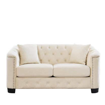 77'' Modern Velvet 3-Seater Sofa with Tufted Backrest, Nailhead Trim, and 2 Pillows