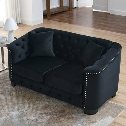 77'' Modern Velvet 3-Seater Sofa with Tufted Backrest, Nailhead Trim, and 2 Pillows