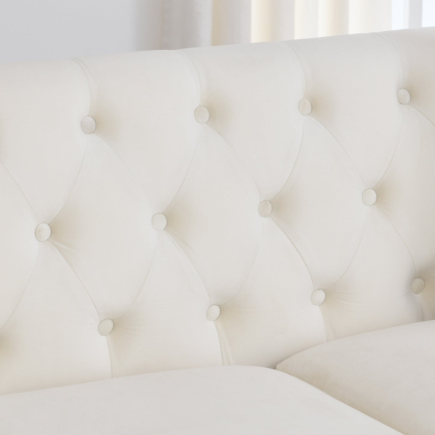 77'' Modern Velvet 3-Seater Sofa with Tufted Backrest, Nailhead Trim, and 2 Pillows