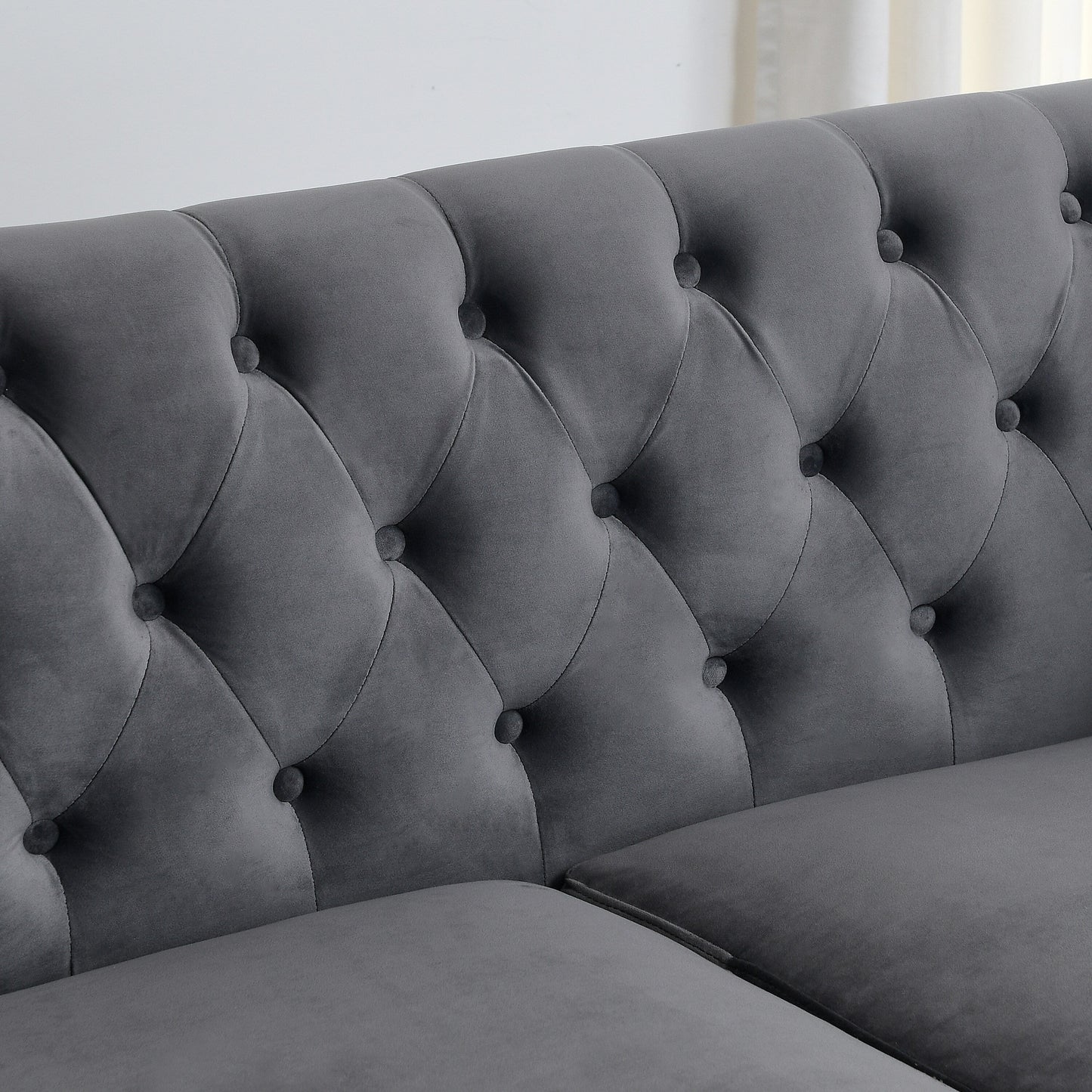 77'' Modern Velvet 3-Seater Sofa with Tufted Backrest, Nailhead Trim, and 2 Pillows