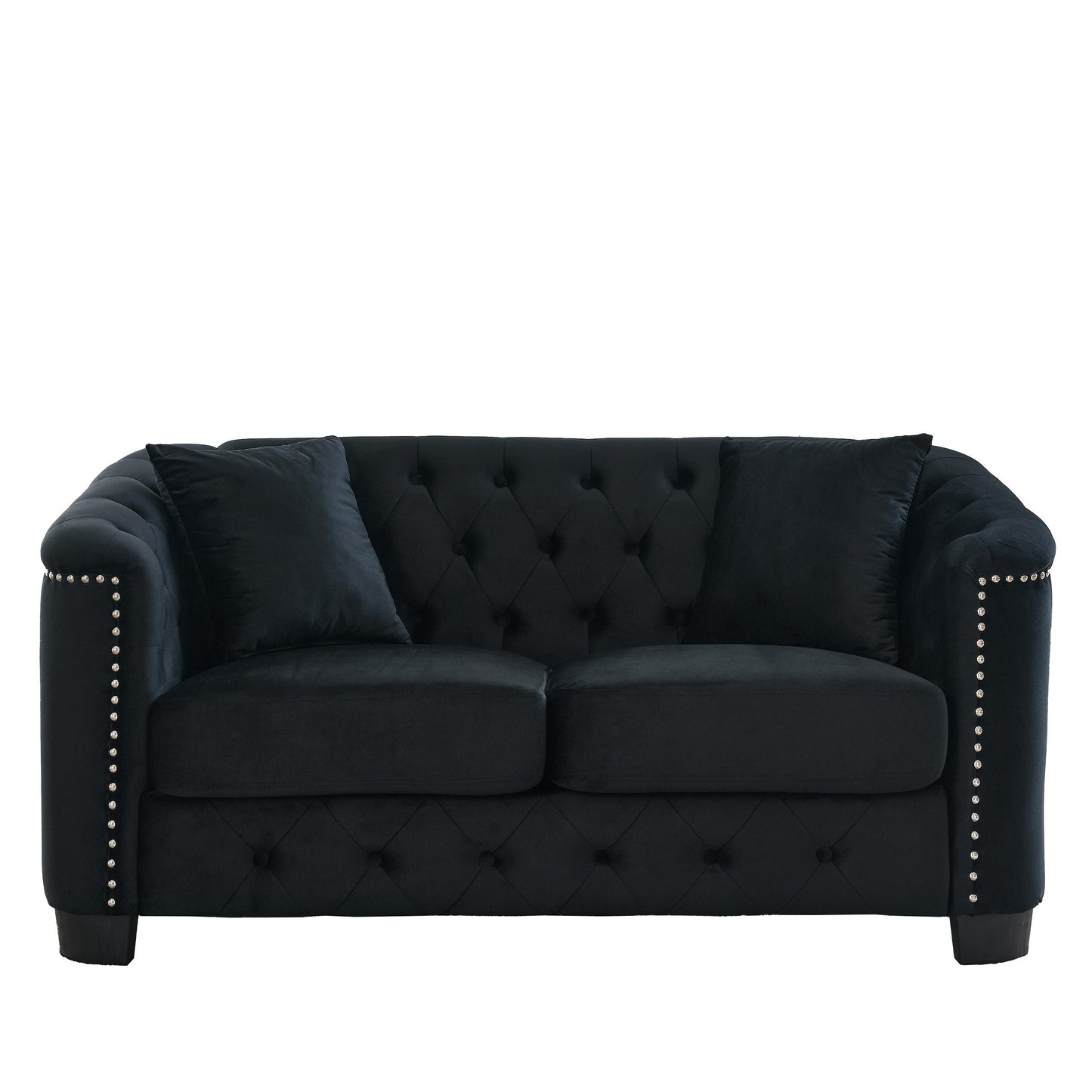 77'' Modern Velvet 3-Seater Sofa with Tufted Backrest, Nailhead Trim, and 2 Pillows