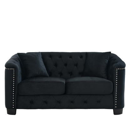 77'' Modern Velvet 3-Seater Sofa with Tufted Backrest, Nailhead Trim, and 2 Pillows