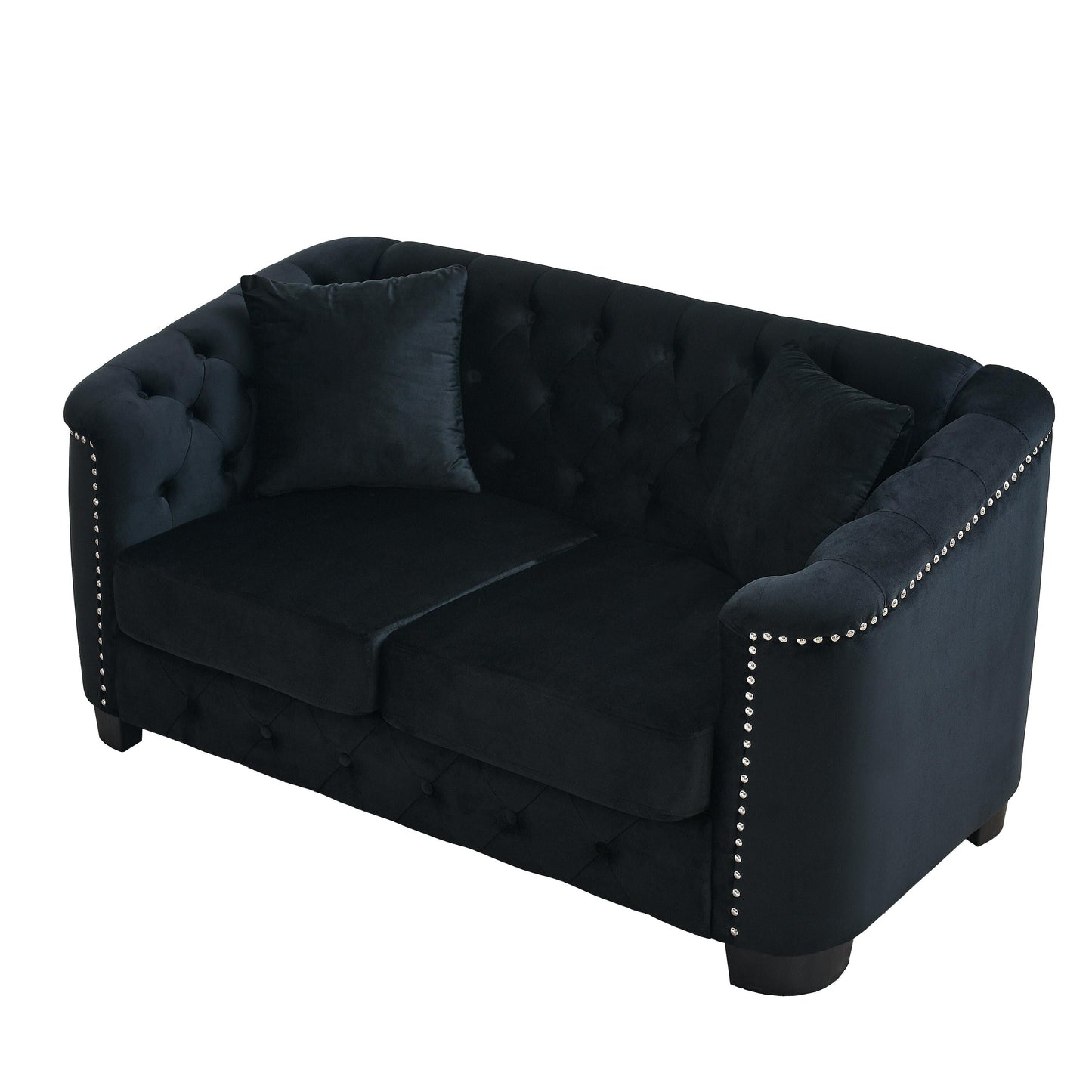 77'' Modern Velvet 3-Seater Sofa with Tufted Backrest, Nailhead Trim, and 2 Pillows