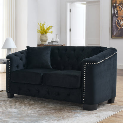 77'' Modern Velvet 3-Seater Sofa with Tufted Backrest, Nailhead Trim, and 2 Pillows