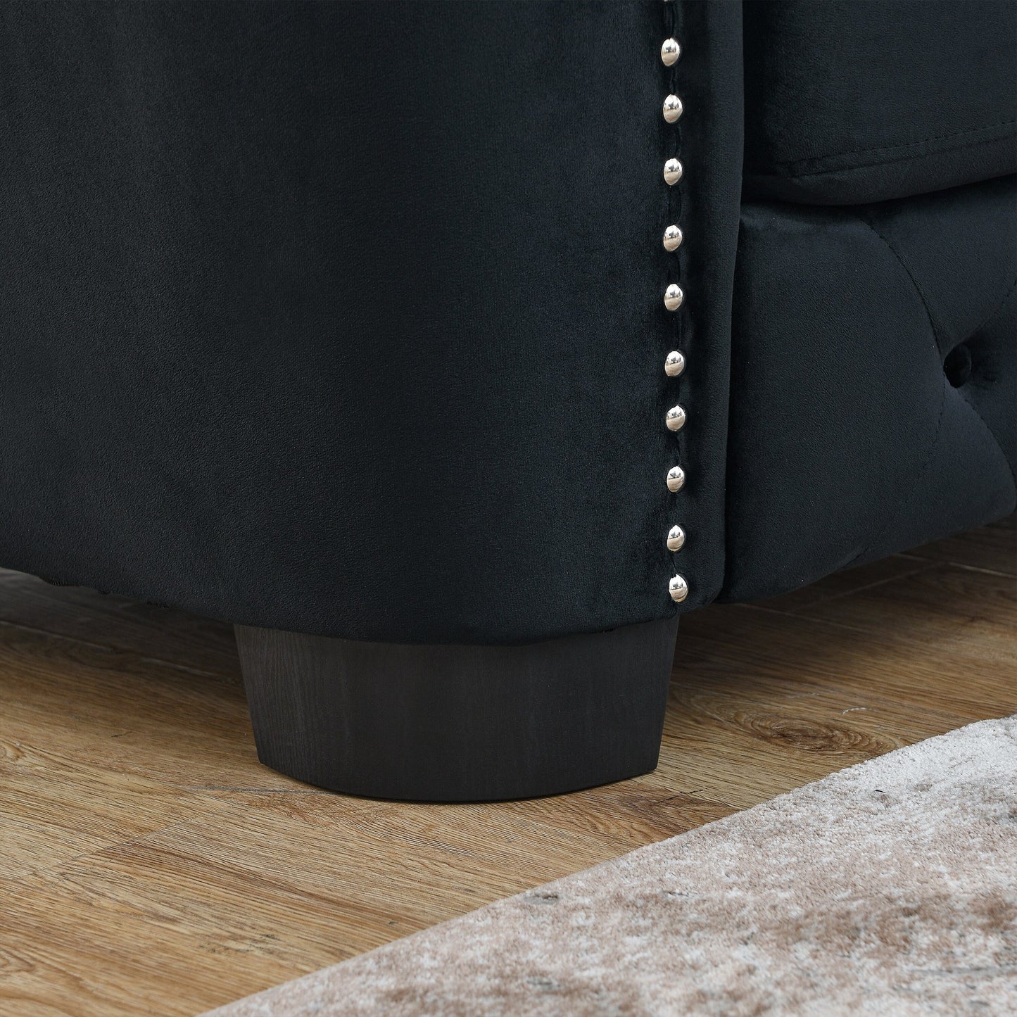 77'' Modern Velvet 3-Seater Sofa with Tufted Backrests, Nailhead Trim, and 2 Pillows