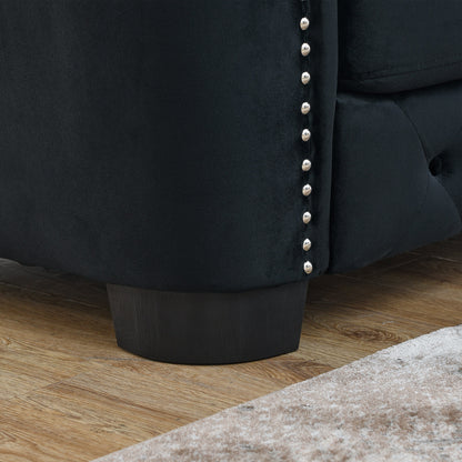 77'' Modern Velvet 3-Seater Sofa with Tufted Backrests, Nailhead Trim, and 2 Pillows