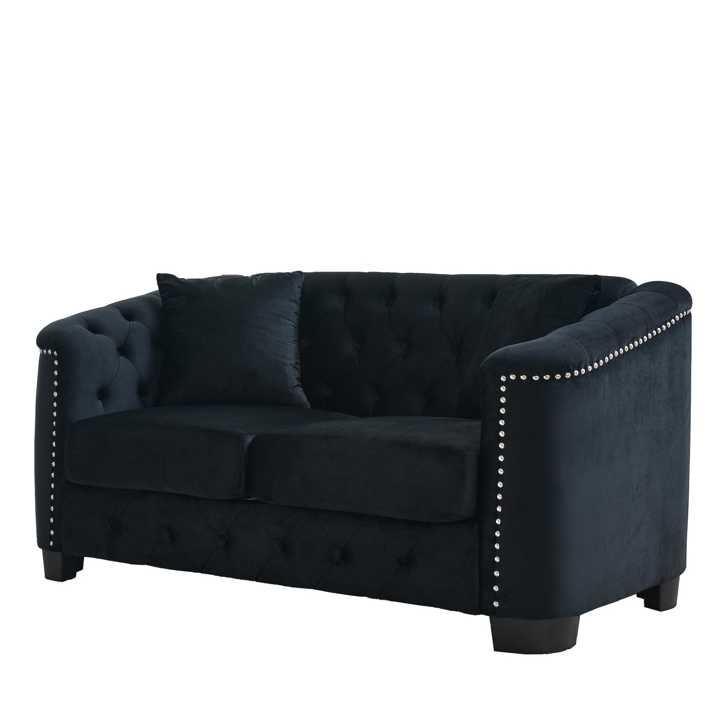 77'' Modern Velvet 3-Seater Sofa with Tufted Backrests, Nailhead Trim, and 2 Pillows