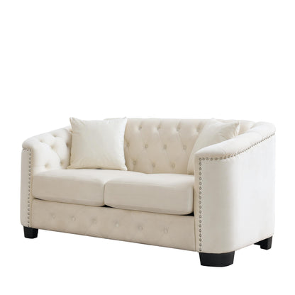 77'' Modern Velvet 3-Seater Sofa with Tufted Backrests, Nailhead Trim, and 2 Pillows