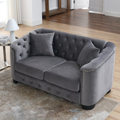 77'' Modern Velvet 3-Seater Sofa with Tufted Backrests, Nailhead Trim, and 2 Pillows