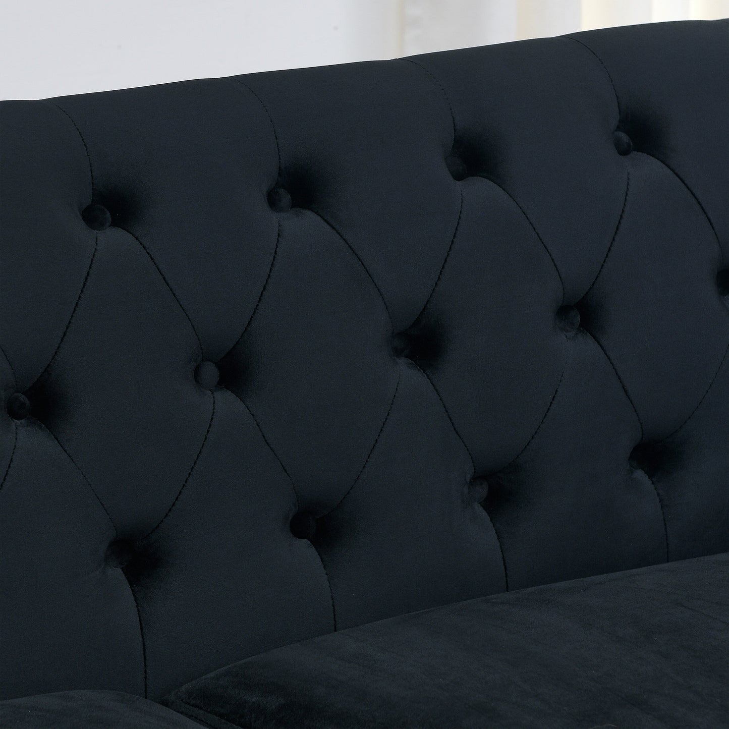 77'' Modern Velvet 3-Seater Sofa with Tufted Backrests, Nailhead Trim, and 2 Pillows