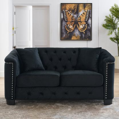 77'' Modern Velvet 3-Seater Sofa with Tufted Backrests, Nailhead Trim, and 2 Pillows