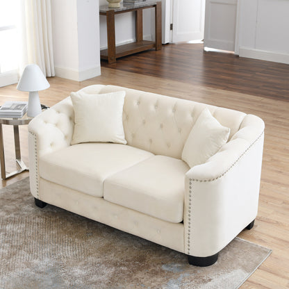77'' Modern Velvet 3-Seater Sofa with Tufted Backrests, Nailhead Trim, and 2 Pillows