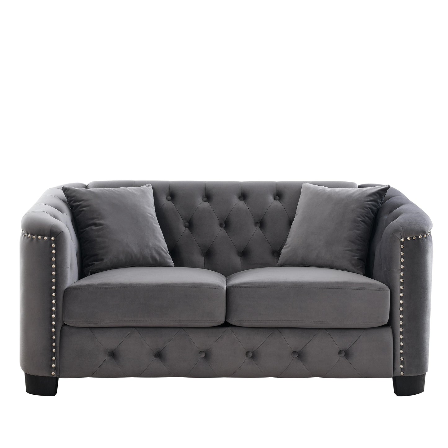 77'' Modern Velvet 3-Seater Sofa with Tufted Backrests, Nailhead Trim, and 2 Pillows