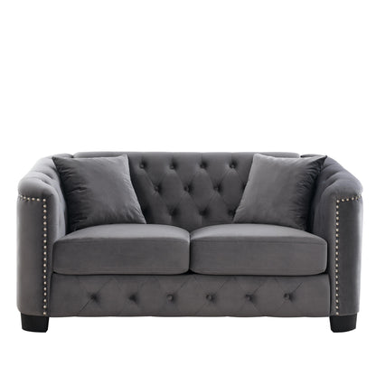 77'' Modern Velvet 3-Seater Sofa with Tufted Backrests, Nailhead Trim, and 2 Pillows