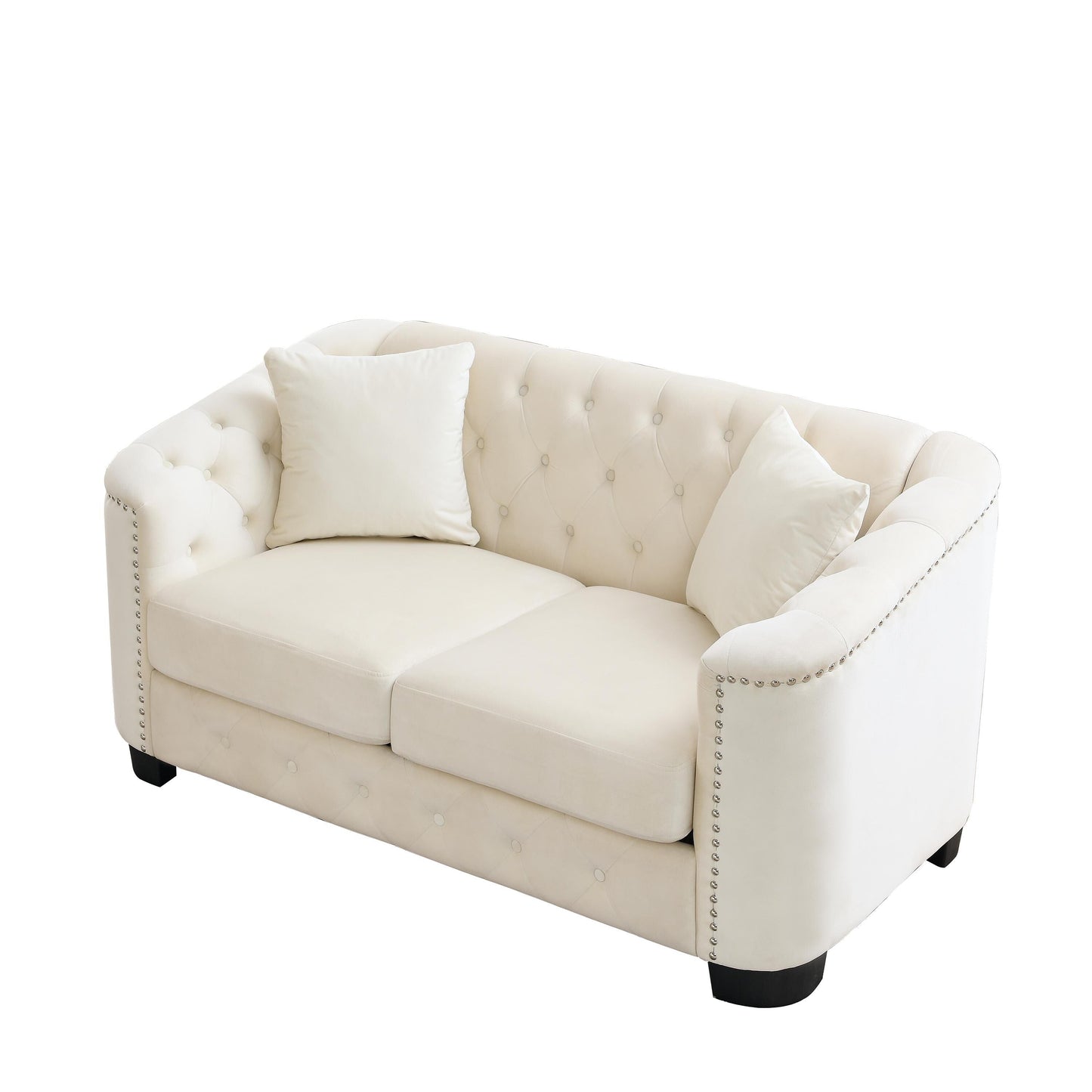 77'' Modern Velvet 3-Seater Sofa with Tufted Backrests, Nailhead Trim, and 2 Pillows