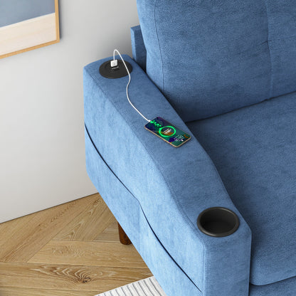 78.74 Fabric Convertible L-Shaped Sofa with Storage Ottoman, USB Port, and Cup Holder