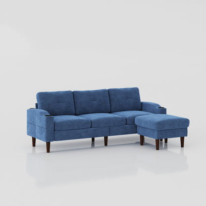 78.74 L-Shaped Fabric 3-Seater Sofa with Storage Ottoman, USB Port, Cup Holder, and Modern Design
