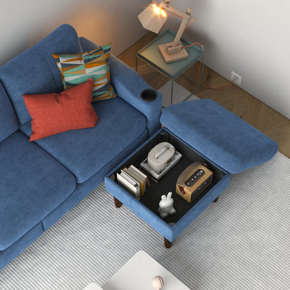 78.74 L-Shaped Fabric 3-Seater Sofa with Storage Ottoman, USB Port, Cup Holder, and Modern Design