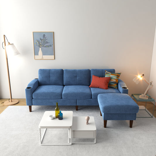 78.74'' Convertible L-Shaped 3-Seater Sofa with Storage Ottoman, USB Ports, and Cup Holder