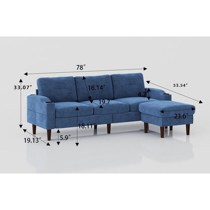 78.74'' Fabric Convertible L-Shaped 3 Seater Sofa Couch with Storage Ottoman, USB Port and Cup Holder,