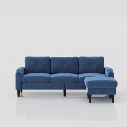 78.74'' L-Shaped Fabric 3-Seater Sofa with Storage Ottoman, USB Ports, Cup Holder, and Modern Styling