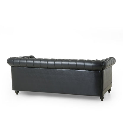 78.75'' PU Leather 3-Seater Sofa with Wooden Legs and Stylish Rivet Detailing