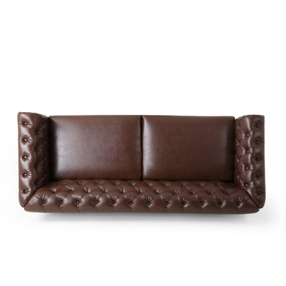 78.75'' PU Leather 3-Seater Sofa with Wooden Legs and Stylish Rivet Detailing