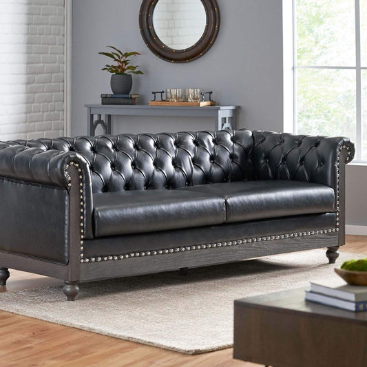 78.75'' PU Leather 3-Seater Sofa with Wooden Legs and Stylish Rivet Detailing